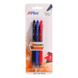 Набор гелевых цветных автоматических ручек 0,5 мм BEIFA "Студент", пластиковый корпус, 3 цвета: синий, черный, красный, с европодвесом