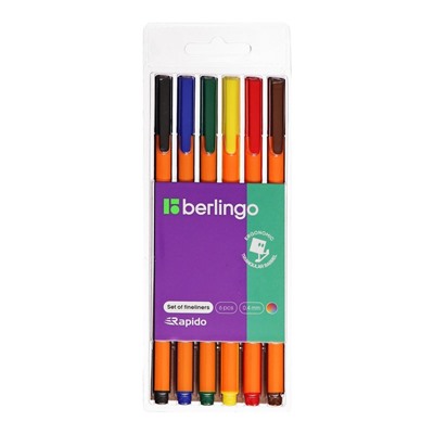 Набор ручек капиллярных, 6 цветов Berlingo "Rapido", 0.4 мм, трехгранная, европодвес