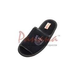 Домашняя обувь мужская вельвет черный, вышивка "Герб с веточкой" 713015