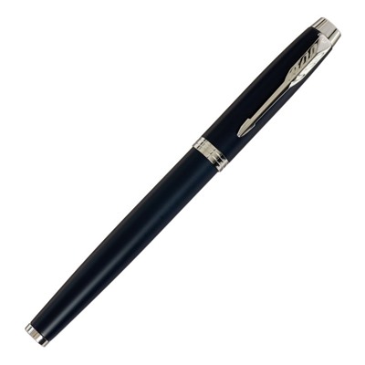 Ручка подарочная перьевая, в кожзам футляре, корпус синий с серебром