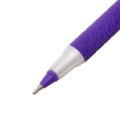 Ручка шариковая 0.7 мм, стержень синий, корпус белый с резиновым держателем и колпачком, МИКС