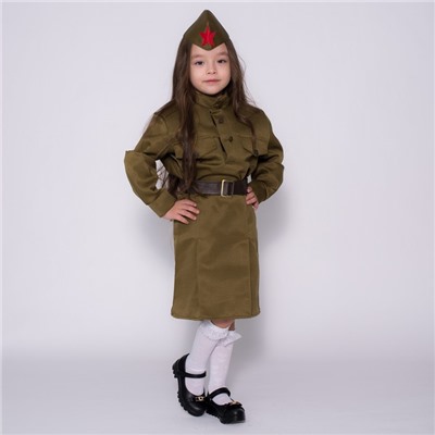 Костюм военного «Солдаточка», гимнастёрка, ремень, пилотка, юбка, 3-5 лет, рост 104-116 см