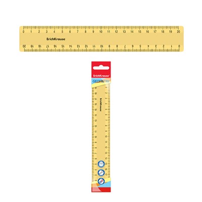 Линейка 20 см ErichKrause "Iris", пластик, двусторонняя шкала, непрозрачная, желтая, европодвес