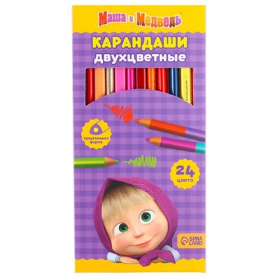 Цветные карандаши, 24 цвета, трехгранные, Маша и Медведь