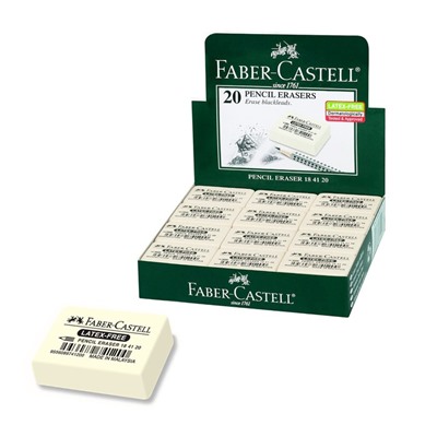 Ластик Faber-Castell, 40 х 27 х 13 мм, каучук, для графитных и цветных карандашей, белый