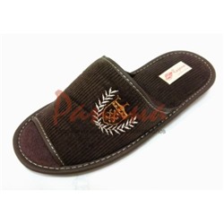 Домашняя обувь мужская вельвет коричневый, вышивка "Герб с веточкой" 713017