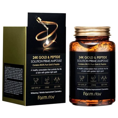 Многофункциональная ампульная сыворотка с золотом и пептидами FarmStay 24K Gold & Peptide Solution Prime Ampoule