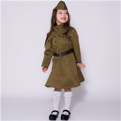 Карнавальный костюм для девочки, военное платье, пилотка, ремень, 3-5 лет, рост 104-116 см