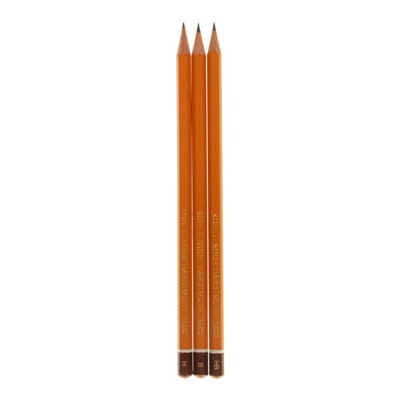 Набор карандашей чернографитных разной твердости 3 штуки Koh-I-Noor 1500/3, HB, B, H, в пакете
