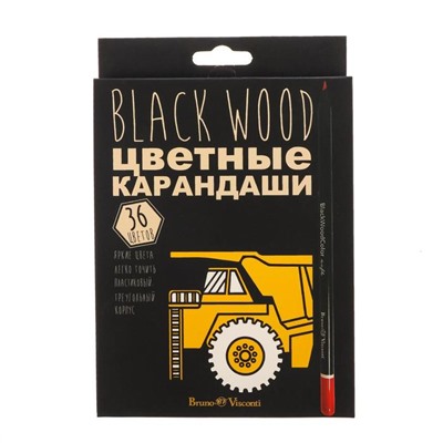 Карандаши цветные 36 цветов BlackWoodColor, пластиковые, трёхгранные, МИКС