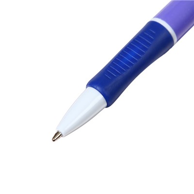 Ручка шариковая автоматическая 1,0 мм синяя, с резиновым держателем, корпус МИКС