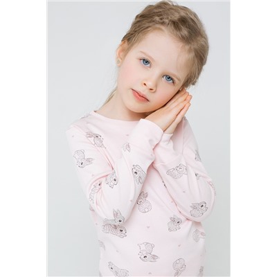 Пижама для девочки Crockid К 1552 зайчики и сердечки на светло-розовом