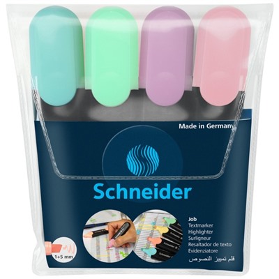 Набор маркеров-текстовыделителей 4 цвета 1-5 мм Schneider Job, пастельные тона, в прозрачном чехле