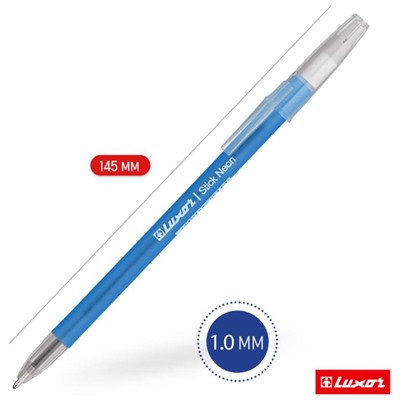 Ручка шариковая Luxor 1230/48BX Stick Neon, узел 1.0 мм, чернила синие, микс, цена за шт.