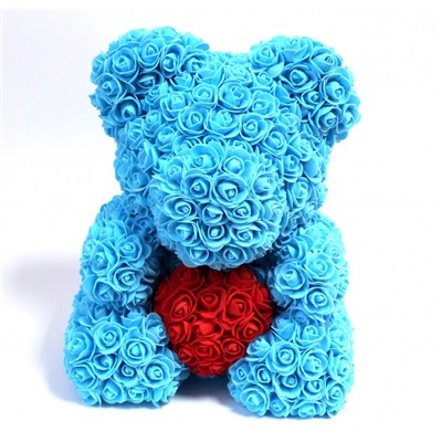 Мишка ручной работы из сотен роз с сердцем большой голубой Оригинал в коробке