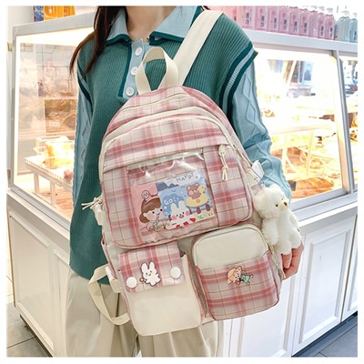 Комплект рюкзак из 5 предметов, арт Р63, цвет: розовый (без брелка)