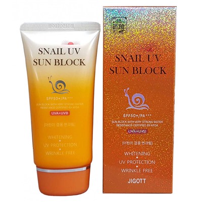 Солнцезащитный крем Jigott SNAIL UV SUN BLOCK SPF50 с улиточным муцином 70 ml