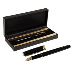 Ручка подарочная перьевая Calligrata, в кожзам футляре ПБ S, корпус черный с золотом