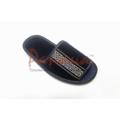 Домашняя обувь мужская вельвет синий с жаккардовой лентой 713081