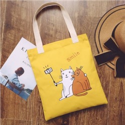 Холщовая сумка, арт Б262, цвет: жёлтый селфи кот