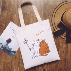 Холщовая сумка, арт Б262, цвет: белый селфи кот