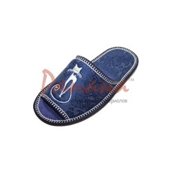 Домашняя обувь женская жаккард синий, вышивка "Гламурная Кошка" 513004