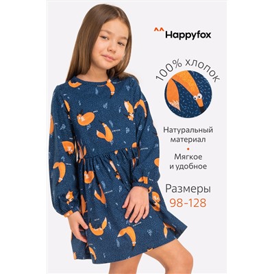 Хлопковое платье для девочки Happy Fox