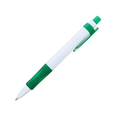 Ручка шариковая автоматическая, 0.7 мм, стержень синий, белый корпус, с резиновым держателем
