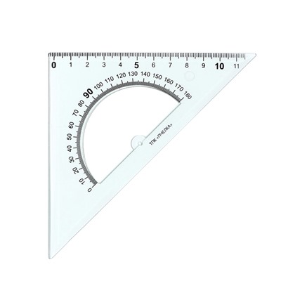 Треугольник 12 см, 45°, Calligrata, с транспортиром, пластик, прозрачный микс