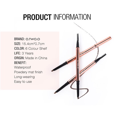 Карандаш для бровей O.TWO.O Fine Triangle eyebrow pencil (арт. 1007) #02 Auburn 0.2 g.