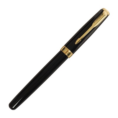Ручка подарочная шариковая в кожзам футляре, корпус черный с золотом