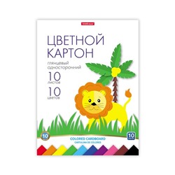 Картон цветной А4, 10 цветов, 10 листов, ErichKrause, мелованный односторонний глянцевый, 170 г/м2, в папке, схема поделки