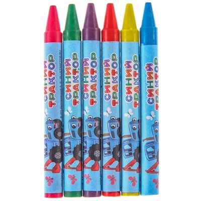 Восковые карандаши, набор 6 цветов, Синий трактор
