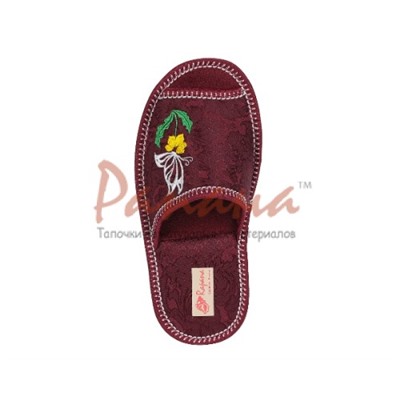 Домашняя обувь женская жаккард бордовый, вышивка "Бабочка на цветке" 513127
