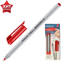 Ручка шариковая масляная Pensan Triball, узел-игла 1.0 мм, трёхгранная, чернила красные