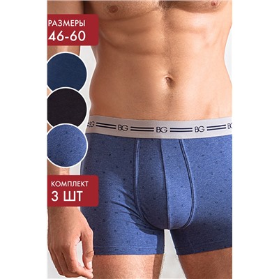 Трусы, набор - 3 штуки муж BeGood UMJ1203D Underwear темно-синий/черный/синий меланж принт