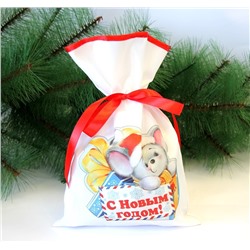 Новогодний мешок для конфет и подарков 20х30 см. Мышка