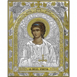 Ангел Хранитель Икона Ekklesia silver art 16,5 х 21 см на деревянной основе, золочение 999.95, серебрение 999.95