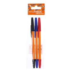 Набор ручек шариковых 3 цвета, стержень 0,7 мм, синий, красный, чёрный, корпус оранжевый