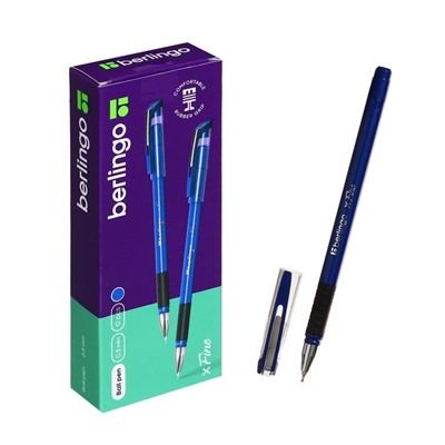 Ручка шариковая Berlingo xFine 0.3, синяя, корпус синий, резиновый упор, цена за 1 штук.