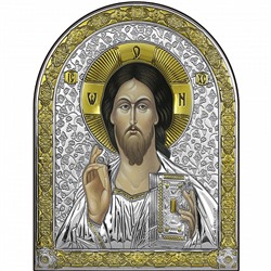 Иисус Христос Икона Ekklesia silver art 14 х 17 см на деревянной основе, золочение 999.95, серебрение 999.95
