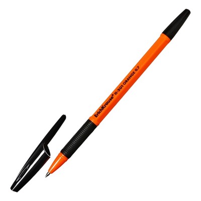 Ручка шариковая ErichKrause R-301 Orange Stick & Grip, узел 0.7 мм, стержень чёрный, резиновый упор, длина линии письма 1000 метров