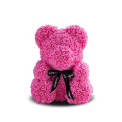 Мишка ручной работы из сотен роз с ленточкой 25 см. розовый Оригинал в коробке
