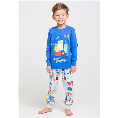 Пижама для мальчика Crockid К 1532 ярко голубой + цветные штрихи