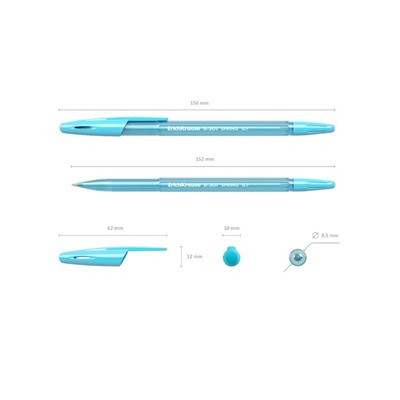 Ручка шариковая ErichKrause R-301 Spring Stick, узел 0.7 мм, чернила синие, длина линии письма 1000 метров, микс