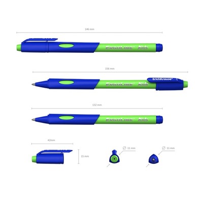 Ручка шариковая ErichKrause ErgoLine Kids Ultra Glide, первоклассника, эргономичный держатель, корпус Soft-touch, узел 0.7 мм, чернила синие, микс, блистер