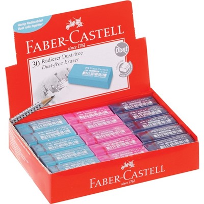 Ластик Faber-Castell "Dust Free", прямоугольный, в пленке, 11 х 18 х 41 мм, бирюзовый, розовый, синий