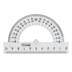 Транспортир 180°/10 см Стамм, пластик, прозрачный, бесцветный