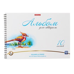 Альбом для акварели А4, 10 листов, блок 180 г/м², на спирали, Erich Krause "Birds", экстра белая, твердая подложка, перфорация для отрыва