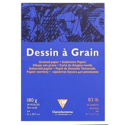 Блокнот для рисунков, А4, 180 г/м2, Clairefontaine 30 листов, склейка, лист белый, зернистый